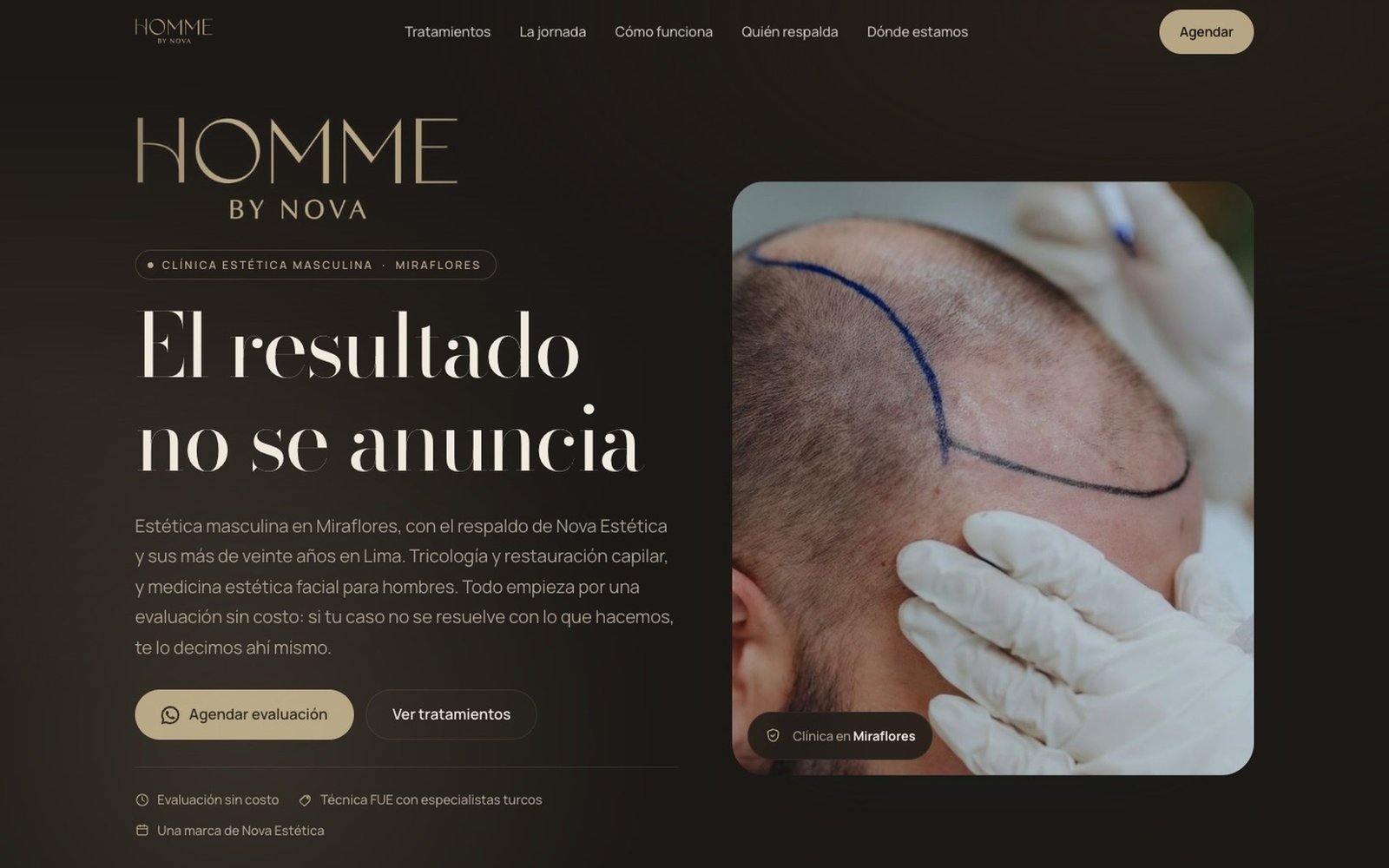 Web de HOMME by Nova, estética masculina