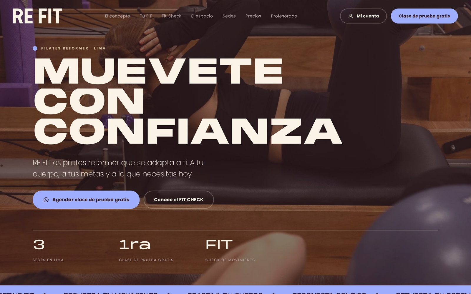 Web de RE FIT, fitness studio