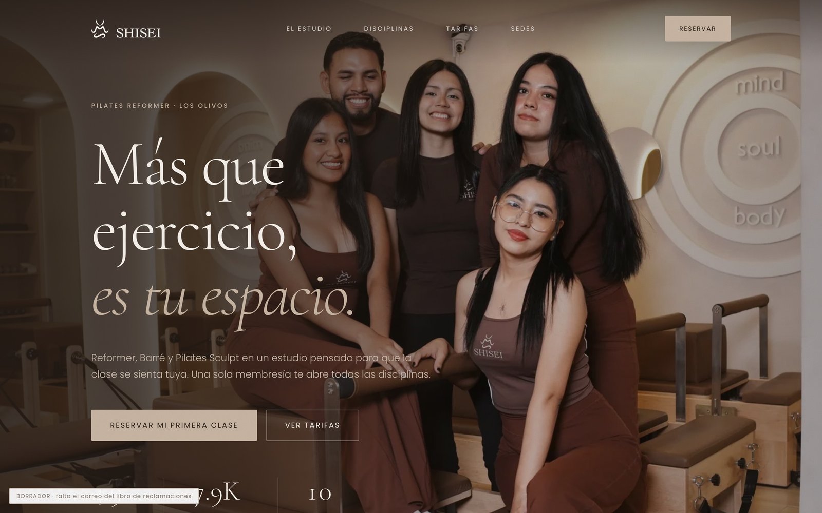 Web de Shisei Studio, estudio de pilates