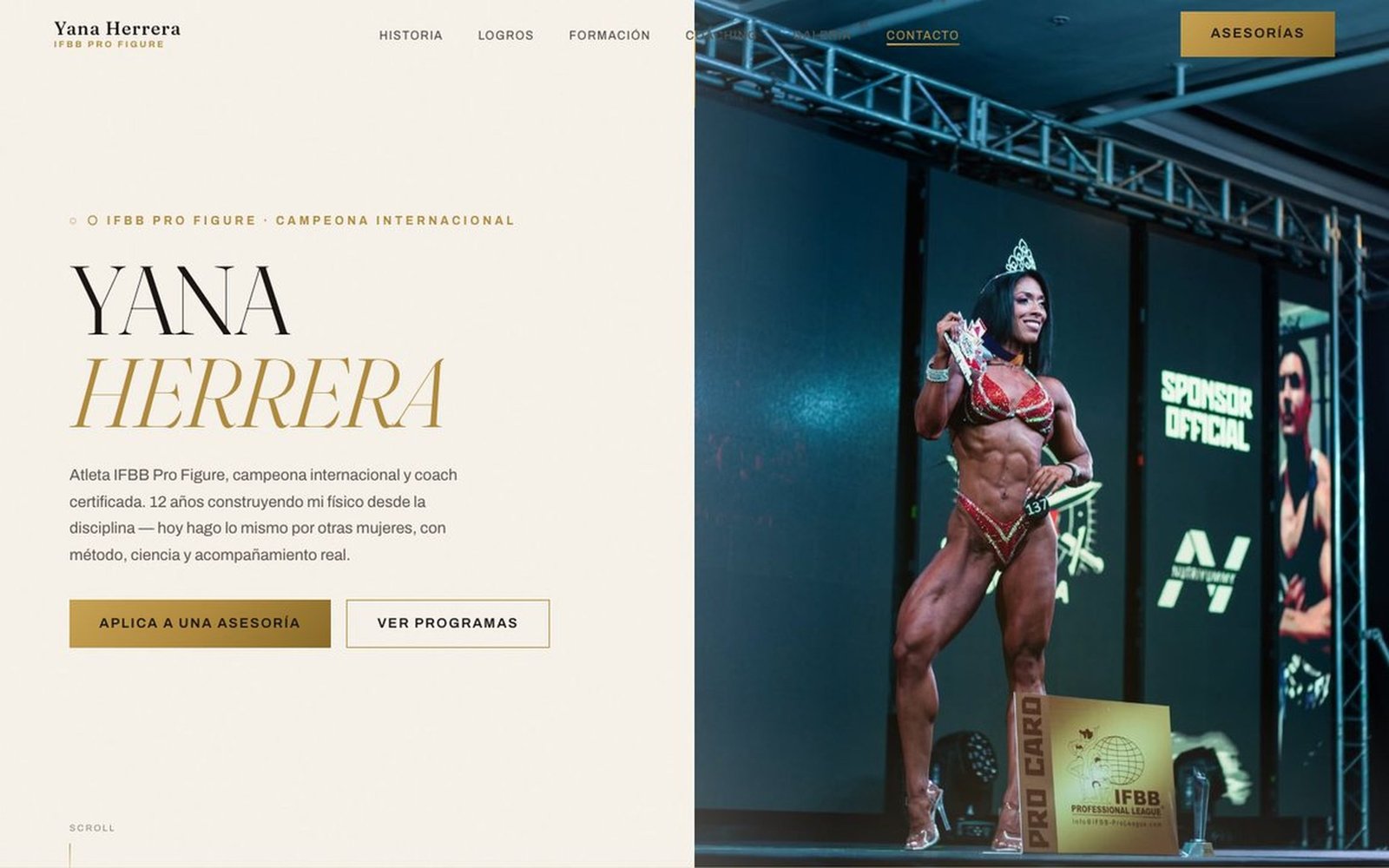 Web Editorial Champion de Yana Herrera, atleta IFBB Pro
